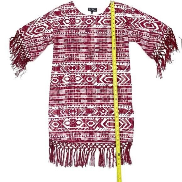 Sam Edelman Prairie Dreamer Aztec Straight Fringe Hem Lined Dress Size Medium - Picture 4 of 12